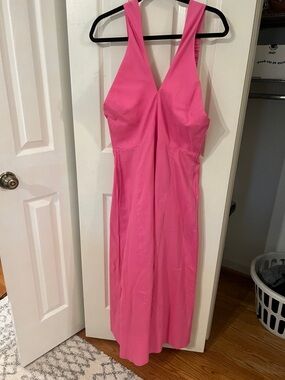 ME+EM Hot Pink V-Neck Midi Dress